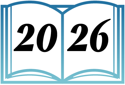 A simple illustration of an open book with 2026 written on the pages.